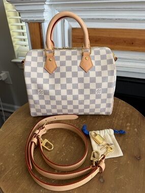 Sold on my fb. Louis Vuitton Speedy 25 in Damier Azur Crossbody handle carry